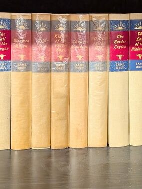 20 Vintage Zane Grey Hardcover Book Set with Red & Blue Spine Accents